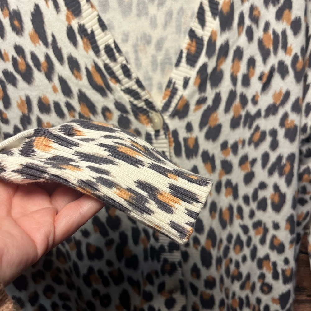 LOFT 100% Cotton Animal Print Women's V-Neck Cardigan - Picture 7 of 13